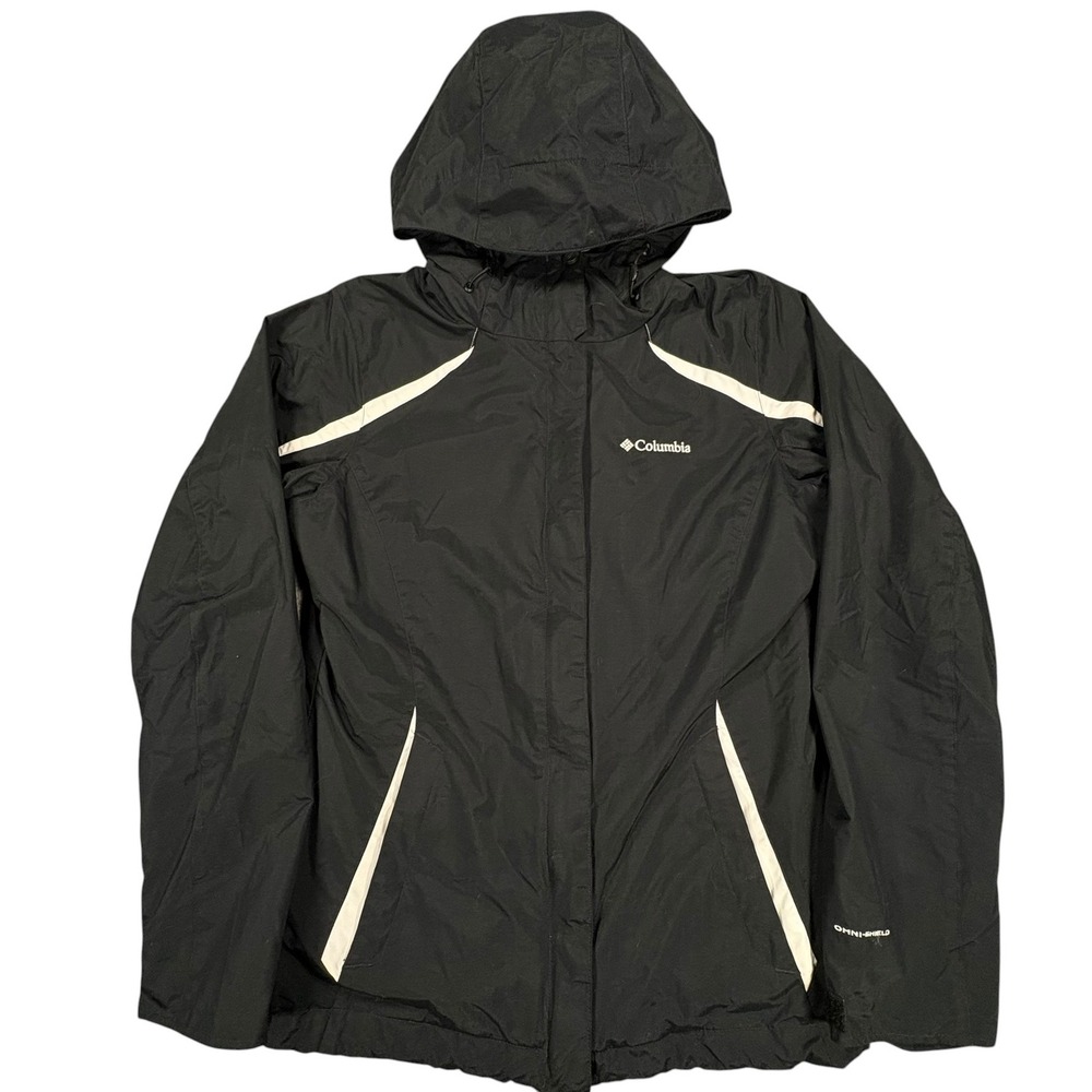Columbia Interchange Jacket Womens M Black Omni-Shield Hooded Hiking Rain Coat